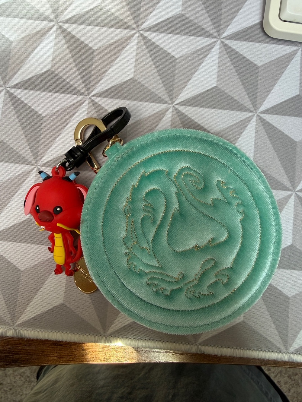 Bath and body works Mint Green Velvet Round Coin Pouch Mulan and mushu keychain